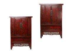 A PAIR OF ANTIQUE CHINESE RED LACQUERED CABINETS