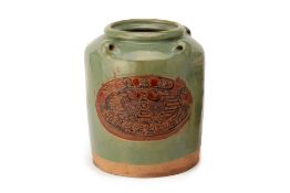 A GREEN GLAZED PICKLING JAR