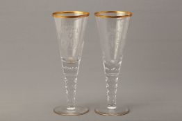 A PAIR OF LARGE MILITARY ENGRAVED GLASS GOBLETS