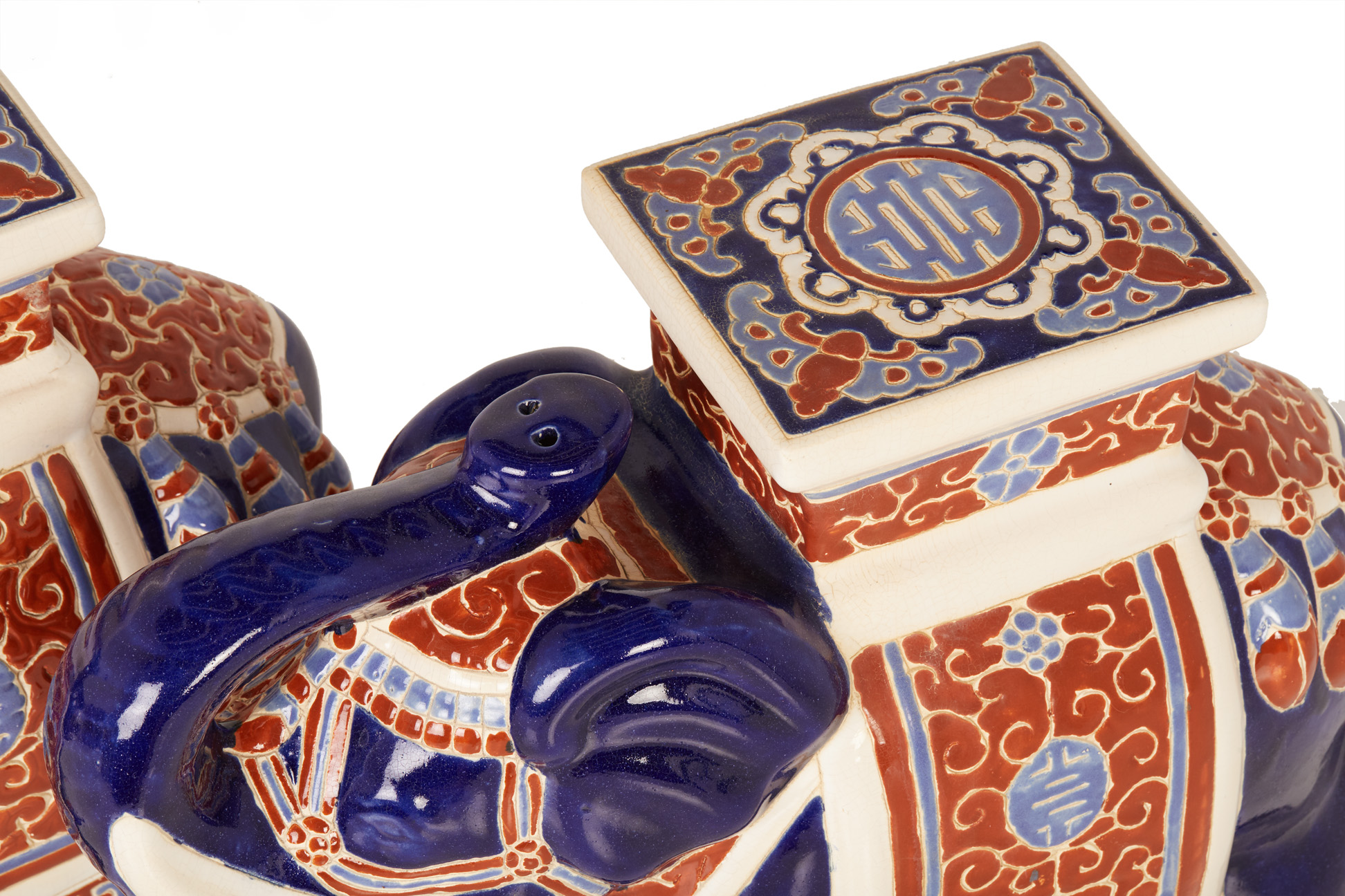 A PAIR OF ORIENTAL CERAMIC ELEPHANT STOOLS - Image 3 of 3