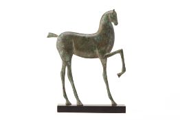 A PATINATED METAL MODEL OF A HORSE