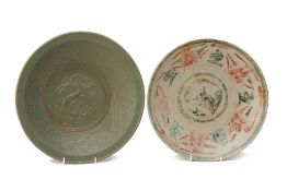 A SWATOW DISH AND A DRAGON MOULDED CHARGER