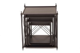 A NEST OF FOUR BLACK METAL SIDE TABLES