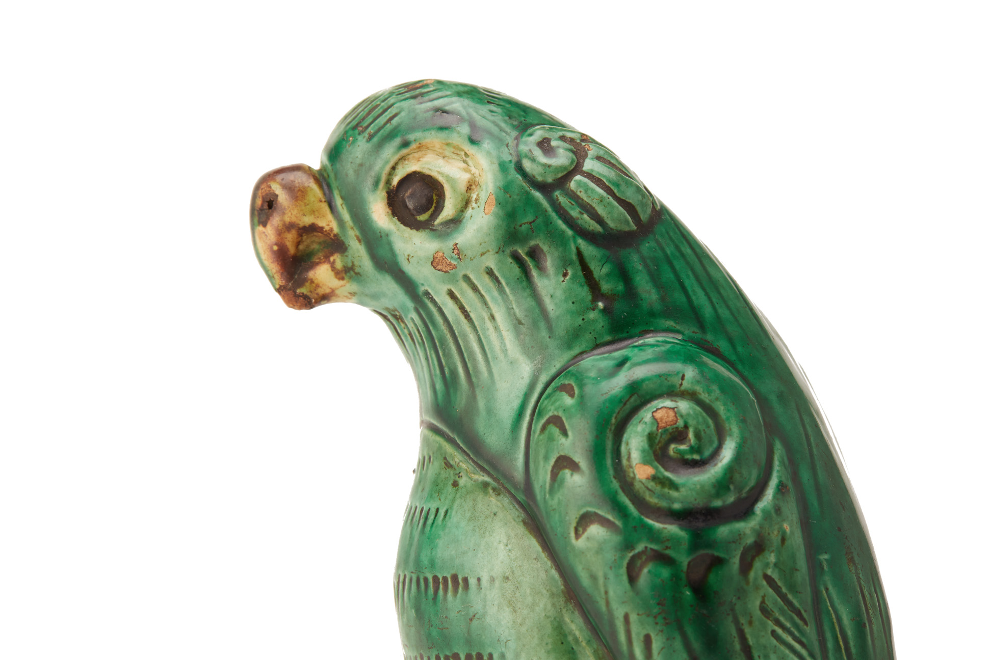 A PAIR OF CHINESE GREEN GLAZED PARROT JOSS STICK HOLDERS - Image 3 of 5