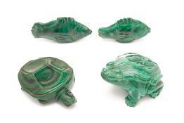 FOUR CARVED MALACHITE MODELS OF ANIMALS