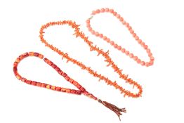 A GROUP OF CORAL AND OTHER BEAD NECKLACES