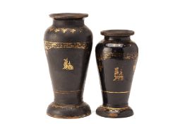 TWO BURMESE BLACK LACQUER VASES