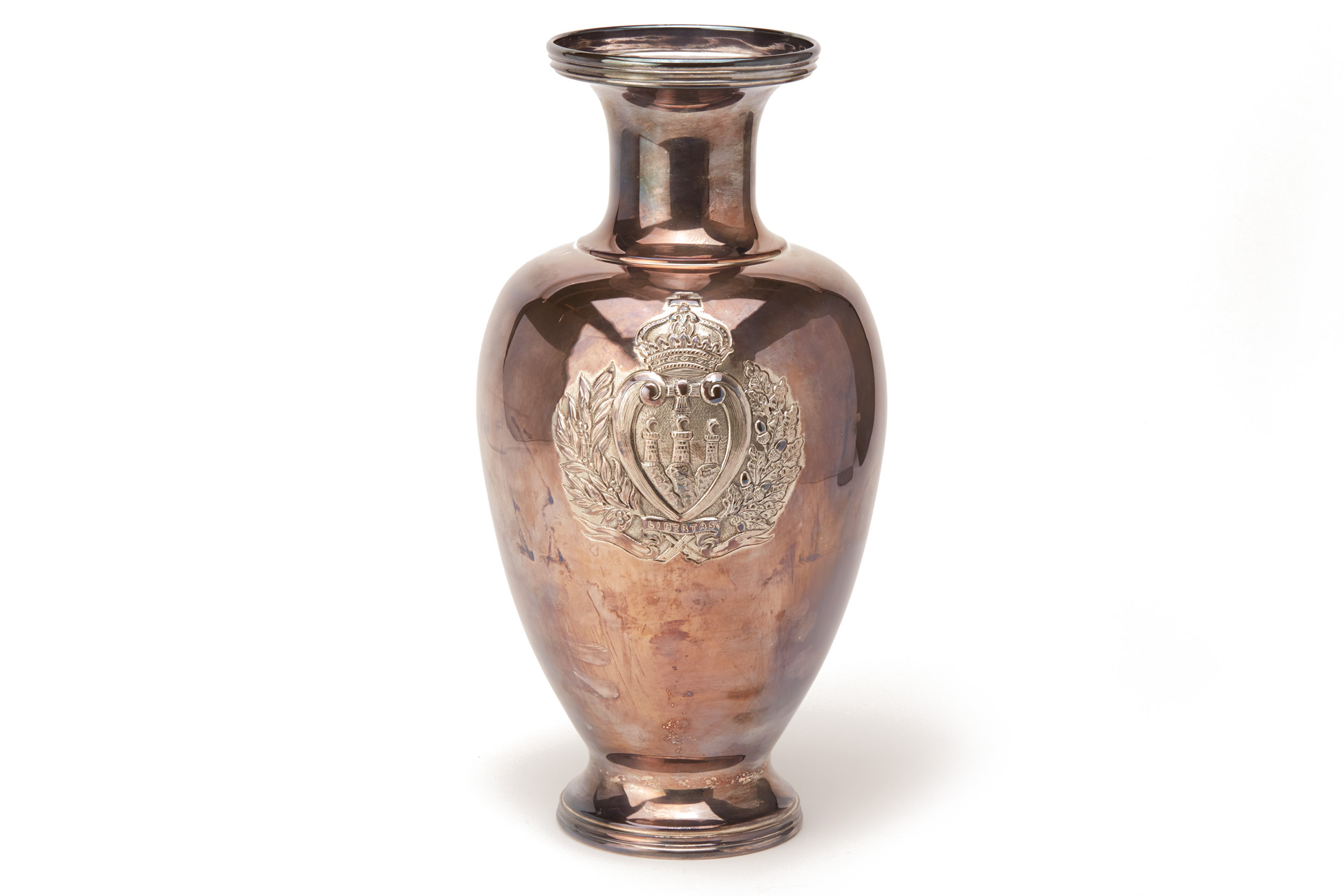 A LARGE ITALIAN SILVER BALUSTER VASE
