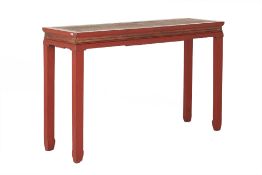 A CHINESE RED LACQUER CONSOLE TABLE