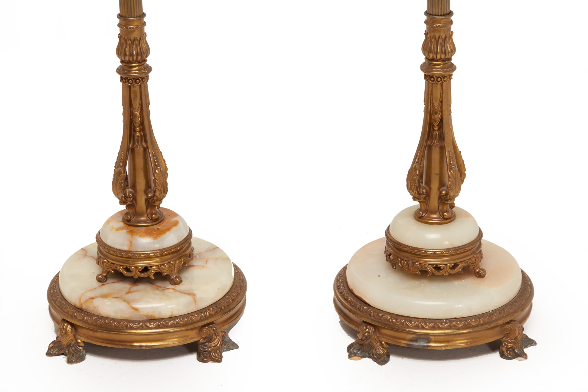 A PAIR OF GILT METAL AND GREEN ONYX STANDARD LAMPS - Image 2 of 3