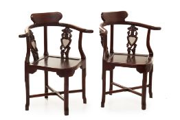 A PAIR OF CHINESE ROSEWOOD CORNER CHAIRS