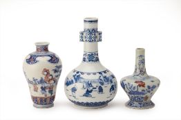 THREE CHINESE UNDERGLAZE BLUE AND RED PORCELAIN VASES