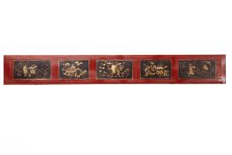 A CHINESE LACQUERED AND PAINTED WOOD PANEL