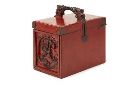 A CHINESE RED LACQUER JEWELLERY BOX