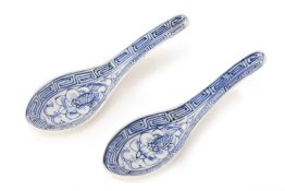 TWO ANTIQUE CHINESE BLUE AND WHITE PORCELAIN SPOONS