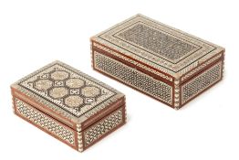 TWO MIDDLE EASTERN PARQUETRY TABLE BOXES