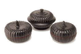 THREE BURMESE BLACK LACQUER OFFERING CONTAINERS