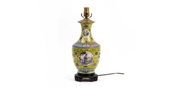 A YELLOW GROUND FAMILLE ROSE TABLE LAMP