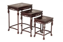 A NEST OF THREE CHINESE MOTHER OF PEARL INLAID TABLES