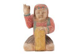 A POLYCHROME PAINTED CARVED WOOD FIGURE