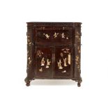 A CHINESE LACQUER AND HARDSTONE INLAID BAR CABINET