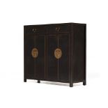 A CHINESE BLACK LACQUER SIDE CABINET