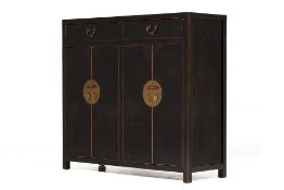 A CHINESE BLACK LACQUER SIDE CABINET