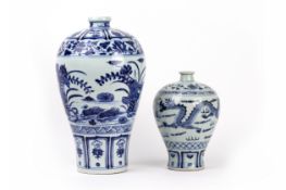 TWO CHINESE BLUE AND WHITE PORCELAIN MEIPING VASES