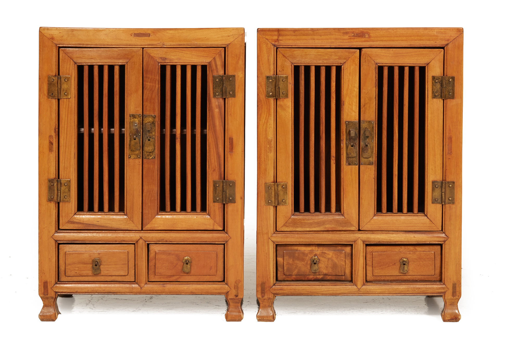 A PAIR OF CHINESE ELM BEDSIDE CABINETS