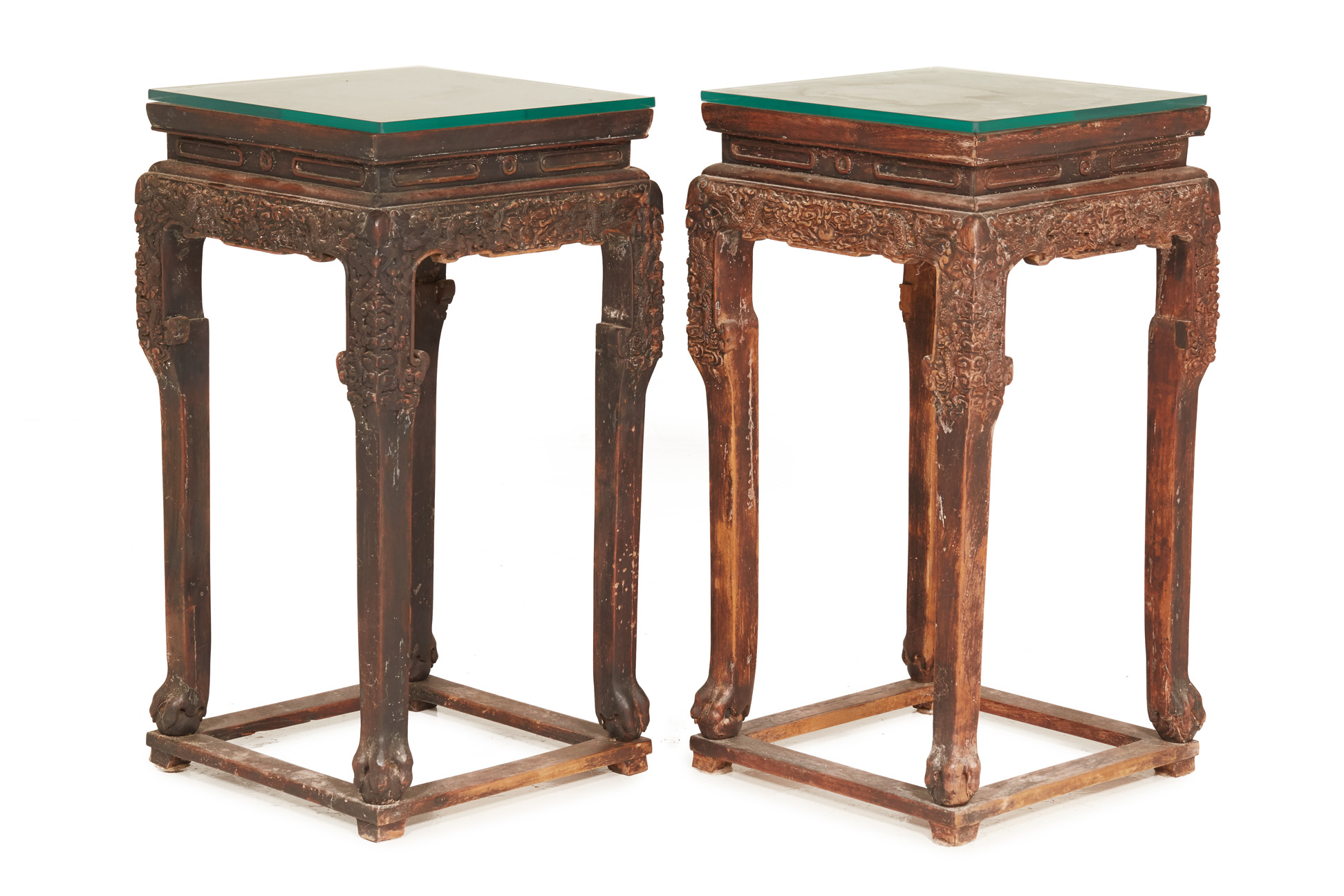 A PAIR OF CHINESE CARVED BLACKWOOD STANDS