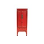 A CHINESE RED LACQUER SLIM CABINET