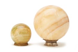 TWO ONYX SPHERES ON STANDS