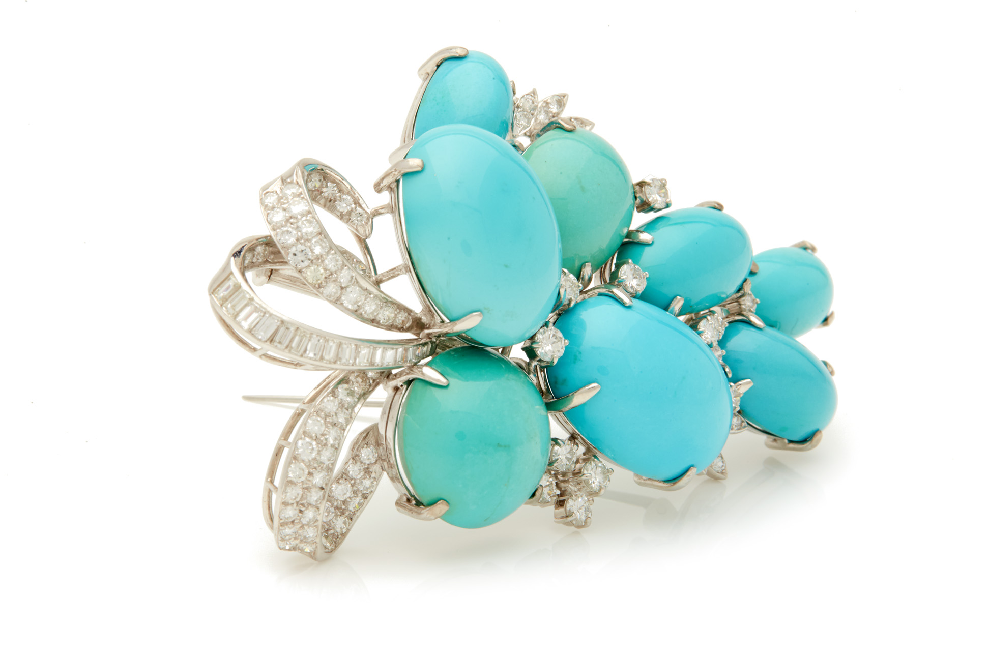 A TURQUOISE AND DIAMOND SPRAY BROOCH - Image 2 of 5