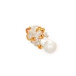 A BAROQUE CULTURED PEARL AND DIAMOND PENDANT