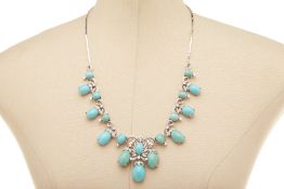 A TURQUOISE AND DIAMOND NECKLACE