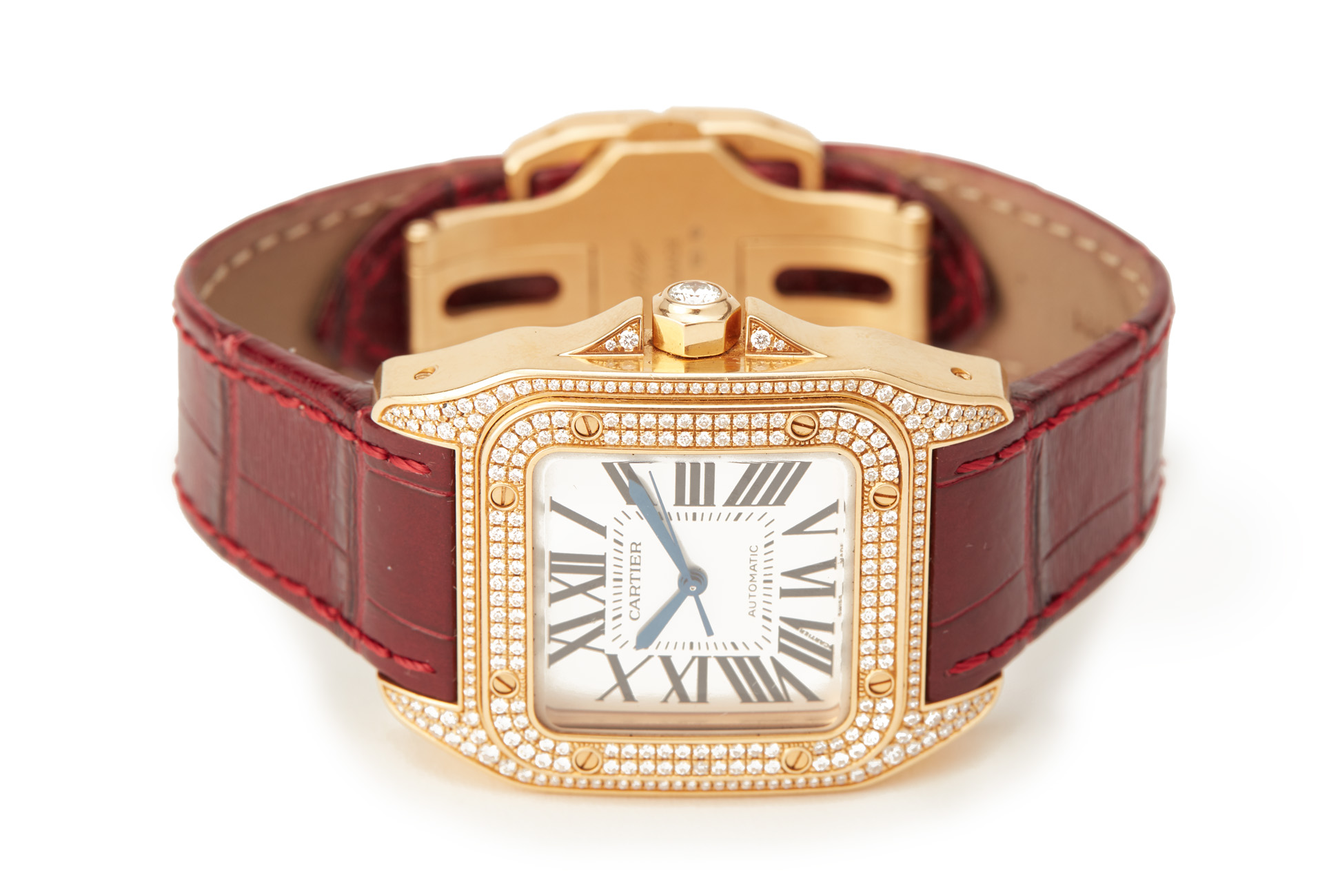 CARTIER GOLD AND DIAMOND SANTOS 100 AUTOMATIC WRISTWATCH - Image 3 of 9