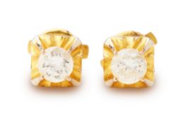 A PAIR OF DIAMOND SINGLE STONE STUD EARRINGS