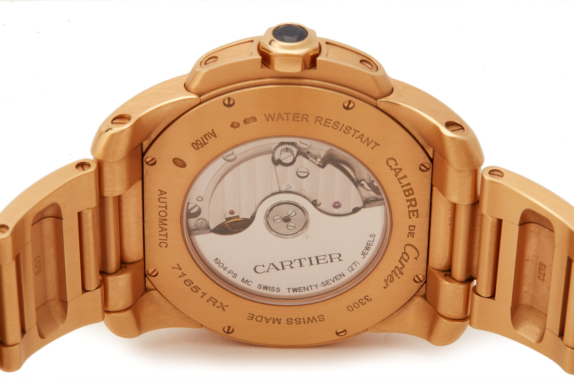 CARTIER CALIBRE DE CARTIER AUTOMATIC GOLD BRACELET WATCH - Image 5 of 7