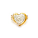 A 5.24 CARAT HEART-SHAPED DIAMOND SINGLE STONE RING