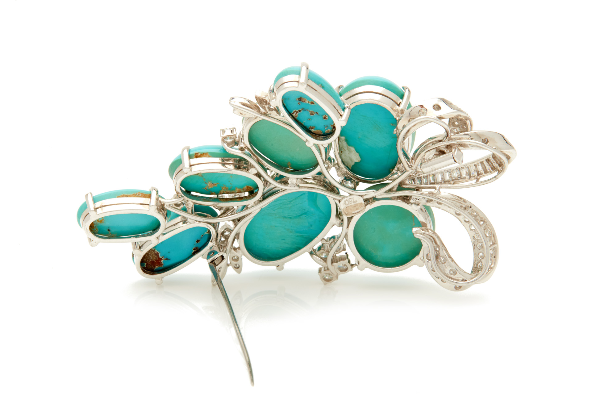 A TURQUOISE AND DIAMOND SPRAY BROOCH - Image 3 of 5