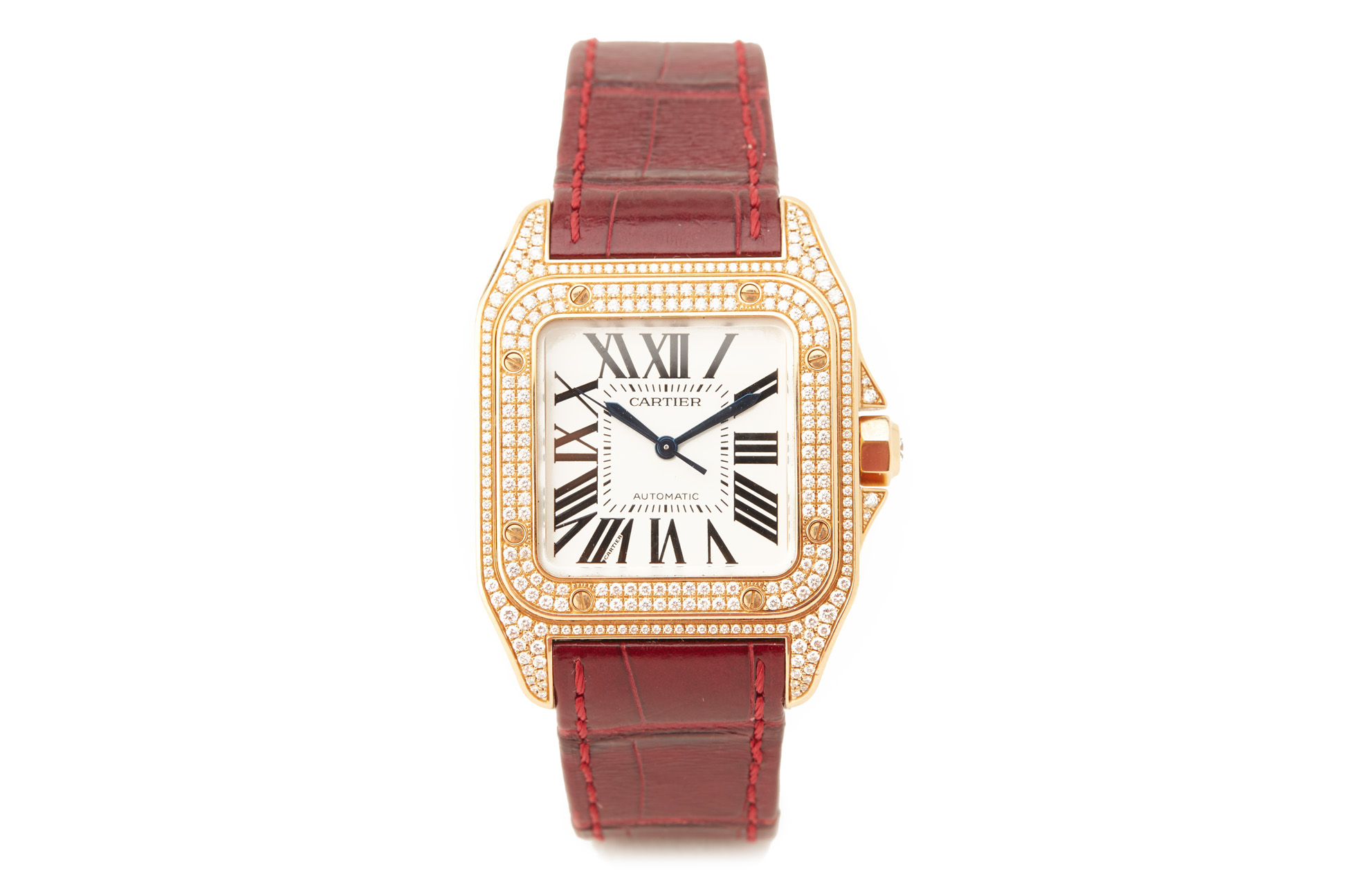 CARTIER GOLD AND DIAMOND SANTOS 100 AUTOMATIC WRISTWATCH