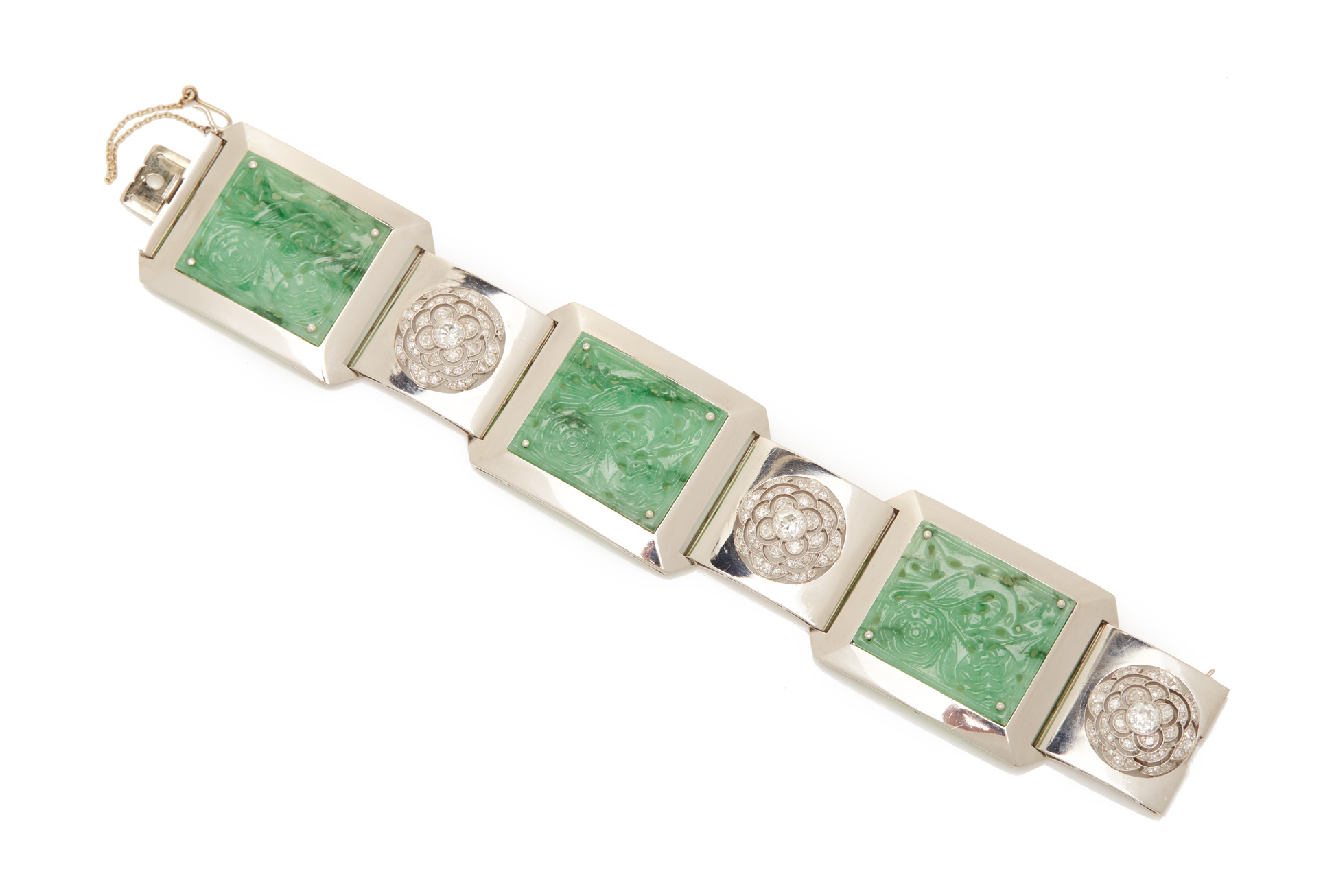 A JADE AND DIAMOND PANEL BRACELET