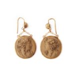 A PAIR OF ANTIQUE LAVA CAMEO PENDANT EARRINGS