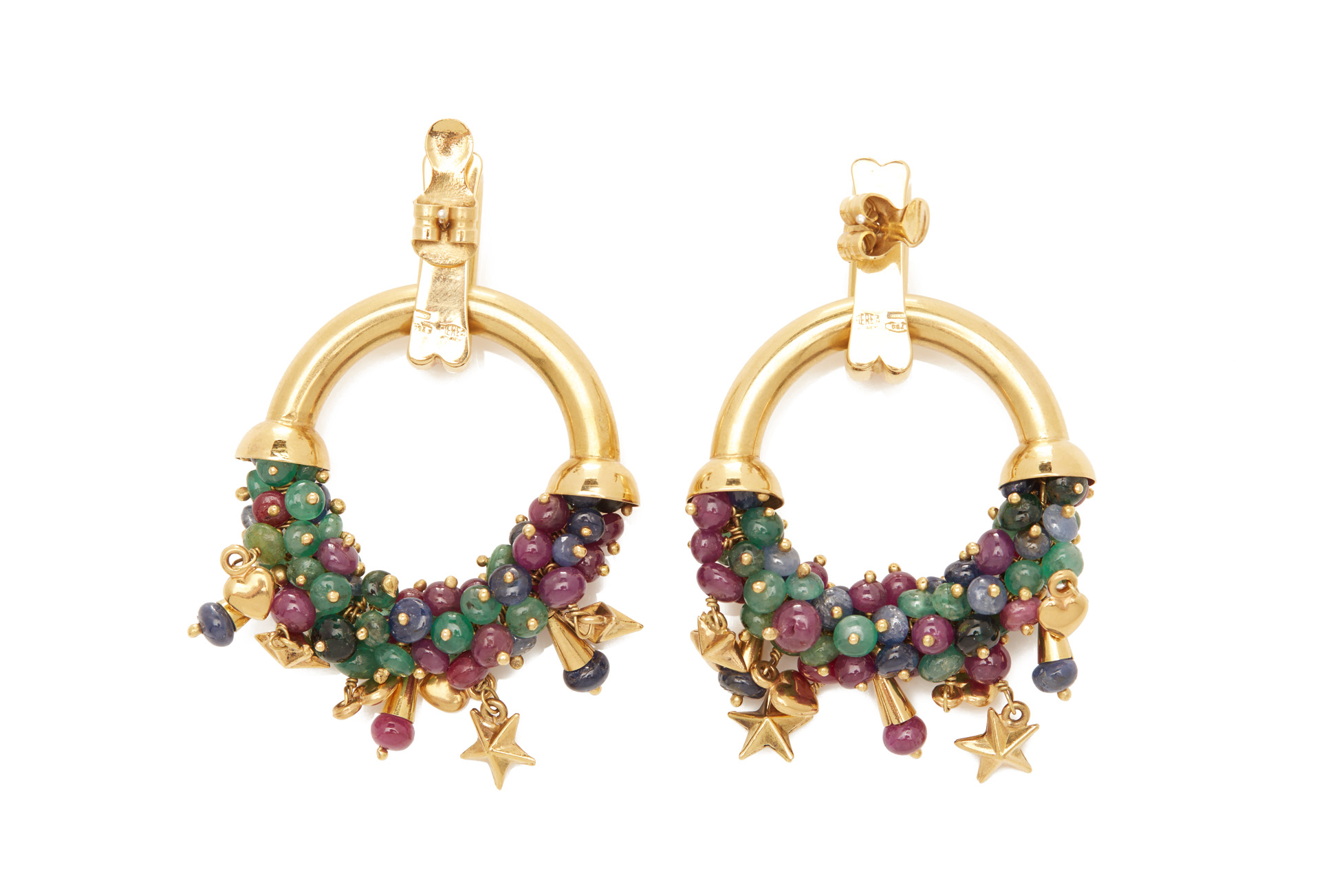 A PAIR OF MULTI-GEM SET HOOP EARRINGS - Image 2 of 2