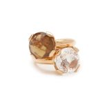 A PAIR OF 18K GOLD QUARTZ RINGS