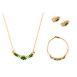 A SUITE OF DIAMOND AND CABOCHON JADE JEWELLERY