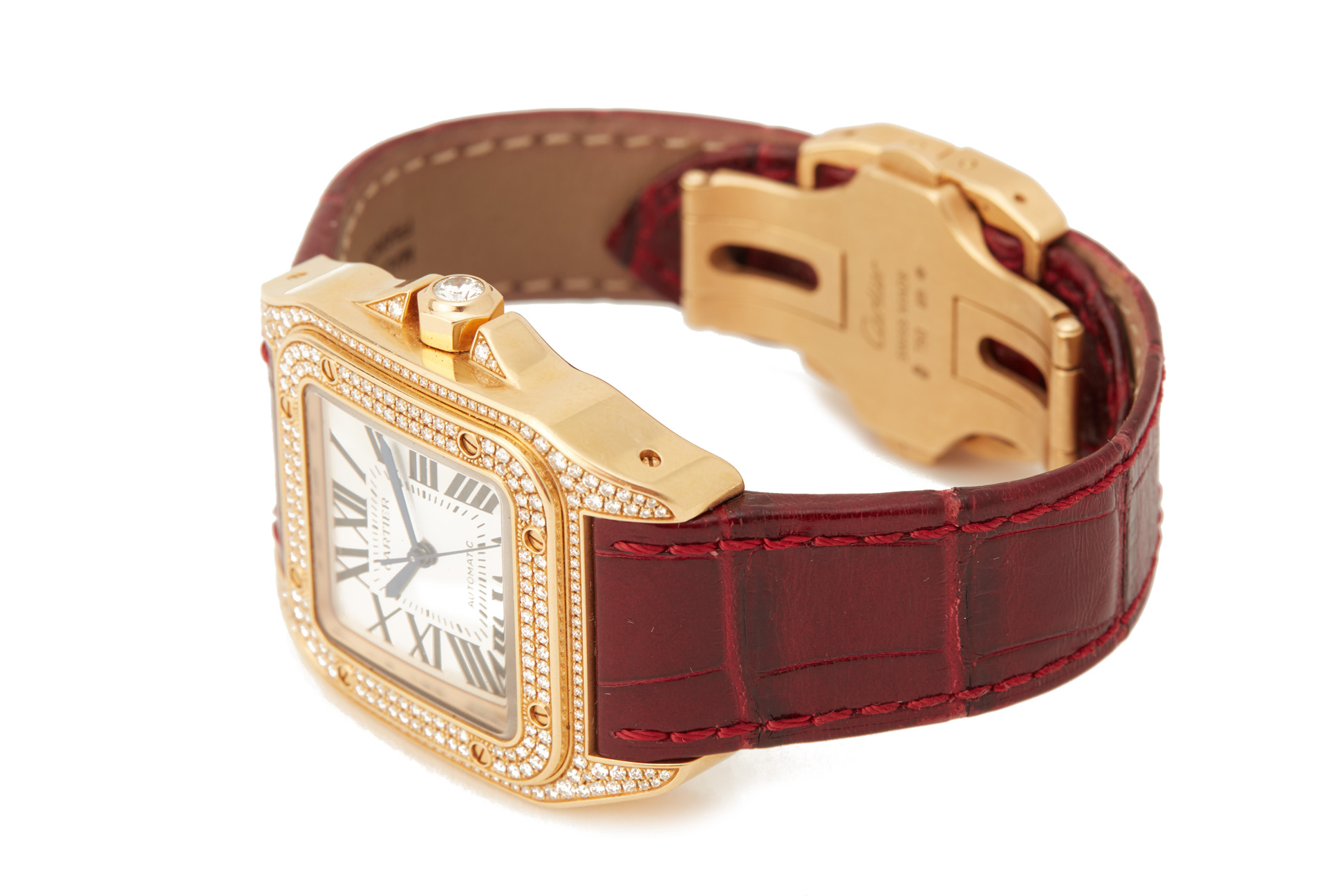 CARTIER GOLD AND DIAMOND SANTOS 100 AUTOMATIC WRISTWATCH - Image 4 of 9