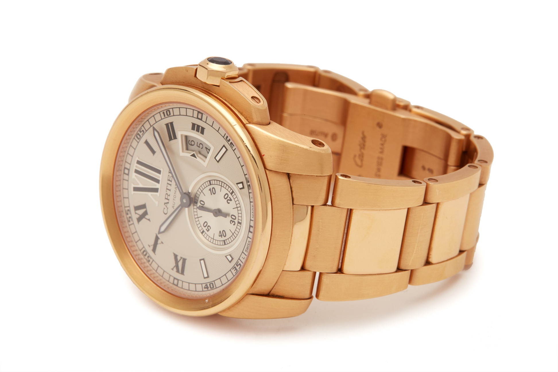 CARTIER CALIBRE DE CARTIER AUTOMATIC GOLD BRACELET WATCH - Image 6 of 7