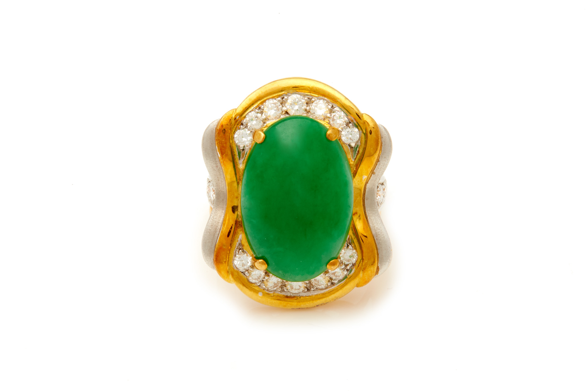 A LARGE JADE AND DIAMOND RING