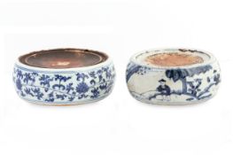 TWO BLUE AND WHITE PORCELAIN INK STONES